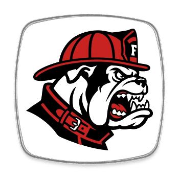 Feuerwehr Bulldogge Maskottchen - Viereckiger Kühlschrankmagnet - Weiß - Vorne