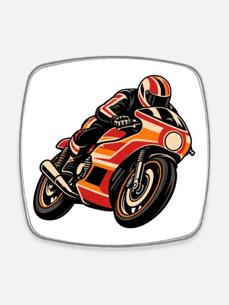 Retro Racer Bike - Viereckiger Kühlschrankmagnet - Weiß