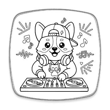 Niedliche Corgi-DJ-Musik-Gliederung Lustiges Hundeliebhaber-Geschenk - Viereckiger Kühlschrankmagnet - Weiß - Vorne
