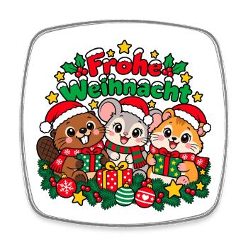 Frohe Weihnachten – Tiertrio - Viereckiger Kühlschrankmagnet - Weiß - Vorne