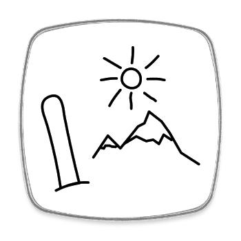 Snowboard Design mit Bergen und Sonne - Viereckiger Kühlschrankmagnet - Weiß - Vorne