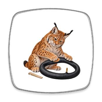 Luchs flickt einen Fahrradschlauch - Viereckiger Kühlschrankmagnet - Weiß - Vorne
