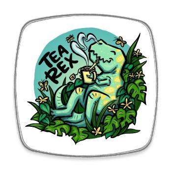 Tea Rex - Türkis -  (NO AI / Ohne KI) - Viereckiger Kühlschrankmagnet - Weiß - Vorne