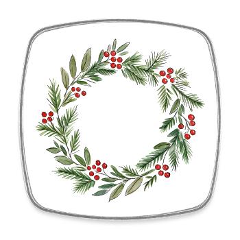 Minimalistisches Weihnachtskranz-Aquarell - Viereckiger Kühlschrankmagnet - Weiß - Vorne