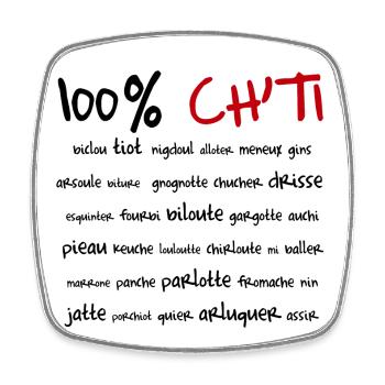 100% Ch'ti - Magnet carré - blanc - Devant