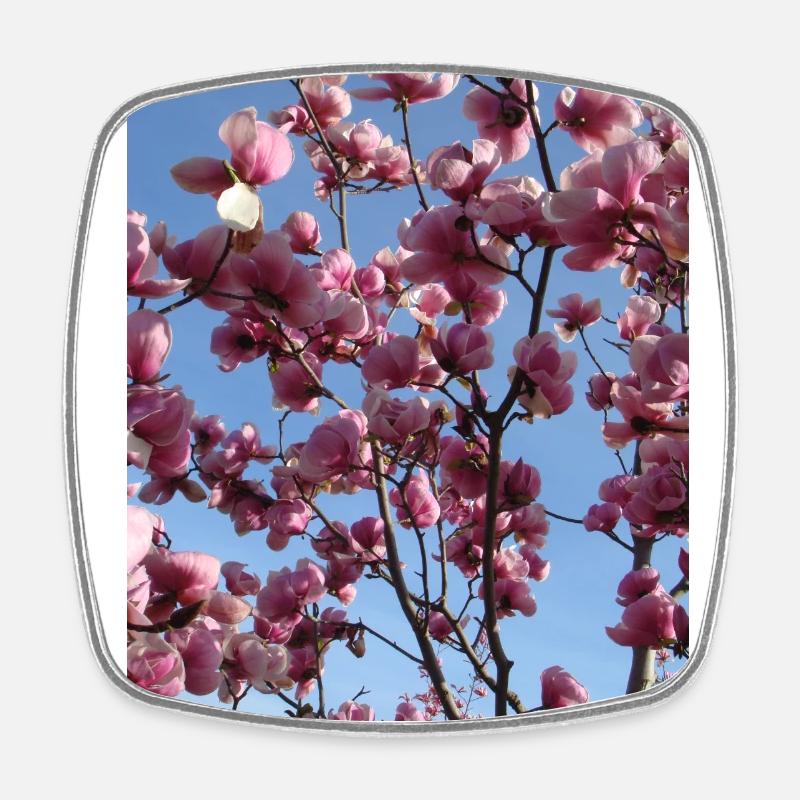 Branches de magnolia rose au printemps - Magnet carré - blanc