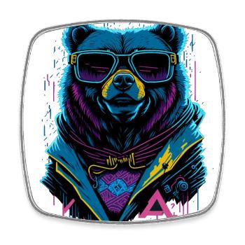 Cyberbear - Viereckiger Kühlschrankmagnet - Weiß - Vorne
