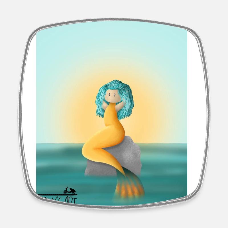 Mermaid Sunrise sitting on a Rock - Square fridge magnet - white