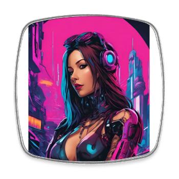 Portrait of a young cyberpunk woman - Square fridge magnet - white - Front