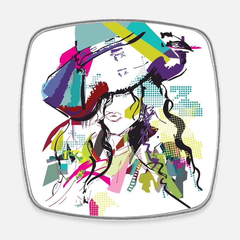 Graphic "lady with hat" – discreet - Square fridge magnet - white