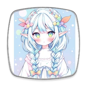 Anime Girl Anime Fille Elfe - Magnet carré - blanc - Devant