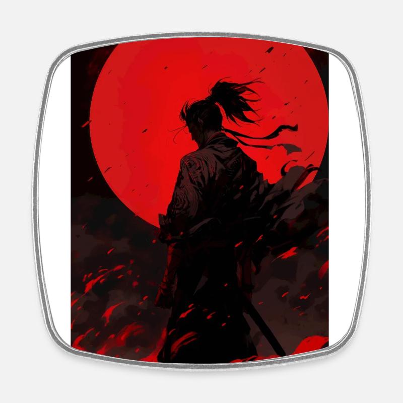 Blutmond Samurai - Viereckiger Kühlschrankmagnet - Weiß