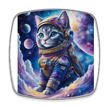 chat astronaute - Magnet carré - blanc - Devant
