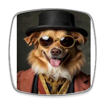 Golden Dog Costume Aristocrat Bezel Collar - Square fridge magnet - white - Front