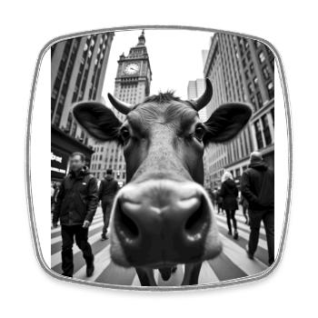 Funny Cow Selfie on a Busy City Street - Square fridge magnet - white - Front