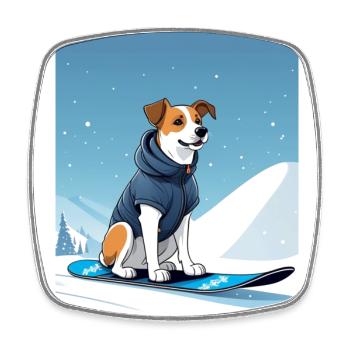 Snowboard Dog - Viereckiger Kühlschrankmagnet - Weiß - Vorne