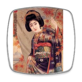 Geisha d’automne et feuilles d’érable rouge - Magnet carré - blanc - Devant