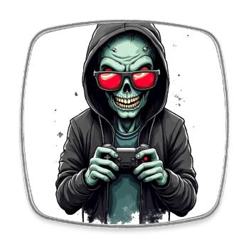 Unheimlicher Gamer mit Totenschädel - Viereckiger Kühlschrankmagnet - Weiß - Vorne
