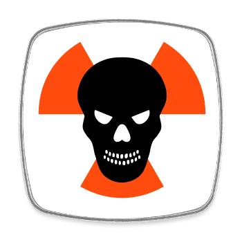 Skull with an evil eye in front of radiation warning signs - Square fridge magnet - white - Front
