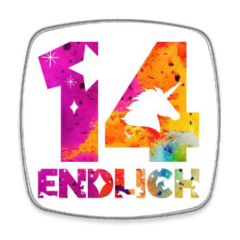 ENDLICH 14 EINHORN 14. GEBURTSTAG - Viereckiger Kühlschrankmagnet - Weiß - Vorne