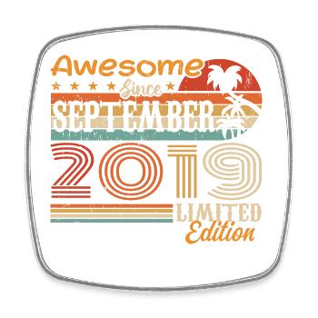 2019 Septembre Cadeau d’anniversaire vintage 2019 - Magnet carré - blanc - Devant