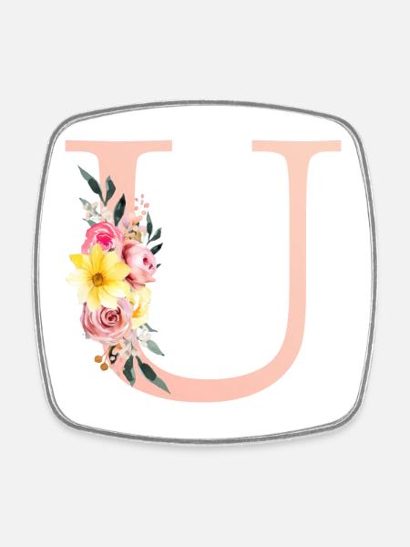 U Monogramm Floral - Viereckiger Kühlschrankmagnet - Weiß