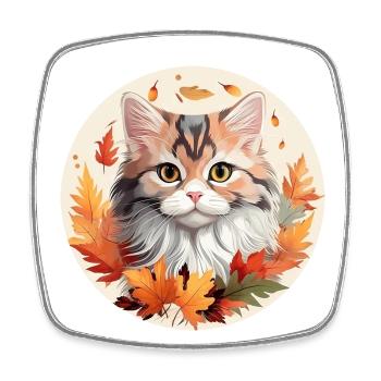Katze im Herbst mit bunten Blättern - Viereckiger Kühlschrankmagnet - Weiß - Vorne
