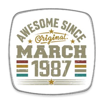 March 1987 Birthday Vintage Gift Idea 1987 - Square fridge magnet - white - Front