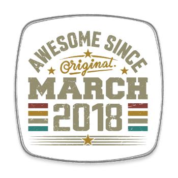 March 2018 Birthday Vintage Gift Idea 2018 - Square fridge magnet - white - Front