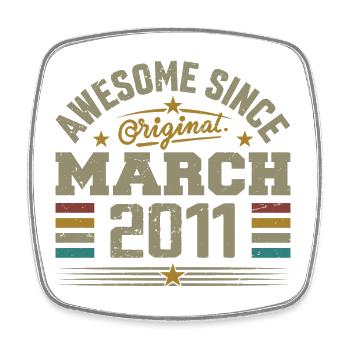 Mars 2011 Anniversaire Idée Cadeau Vintage 2011 - Magnet carré - blanc - Devant