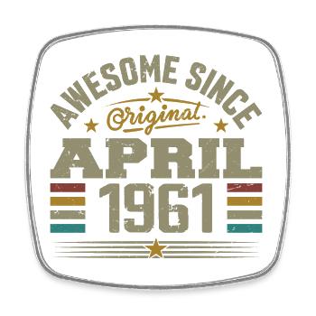 April 1961 Geburtstagsgeschenkidee, Jahrgang 1961 - Viereckiger Kühlschrankmagnet - Weiß - Vorne