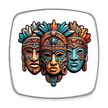 Ornate Carved Aztec, Mayan, Inca Masks - Square fridge magnet - white - Front