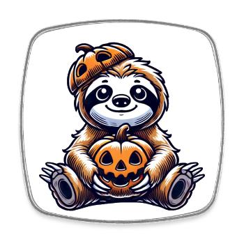 Cute Whimsical Halloween Sloth Pumpkin Cartoon - Square fridge magnet - white - Front