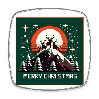 Rentiere auf Bergspitze im Weihnachtswald - Viereckiger Kühlschrankmagnet - Weiß - Vorne