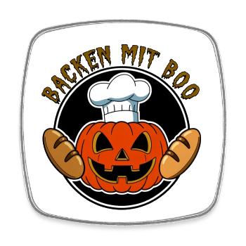 Halloweenkürbis mit Bäckermütze und Broten - Viereckiger Kühlschrankmagnet - Weiß - Vorne