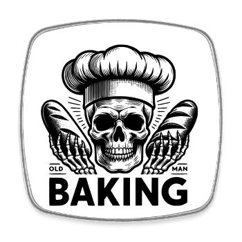 Old Man Baking Skull mit Bäckermütze backt Brot - Viereckiger Kühlschrankmagnet - Weiß - Vorne