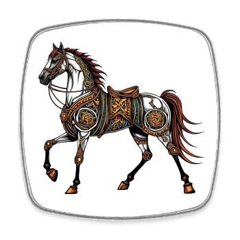 Steampunk-Pferd - Viereckiger Kühlschrankmagnet - Weiß - Vorne