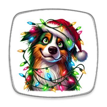 Berger Australien Noël Chien Fée Lumières - Magnet carré - blanc - Devant