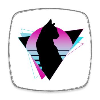 Cat Neon Geometric Silhouette Outline Colorful - Square fridge magnet - white - Front