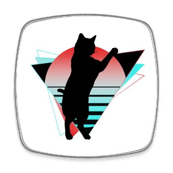 Cat Neon Geometric Silhouette Outline Colorful - Square fridge magnet - white - Front