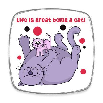 Life is great being a cat - Viereckiger Kühlschrankmagnet - Weiß - Vorne