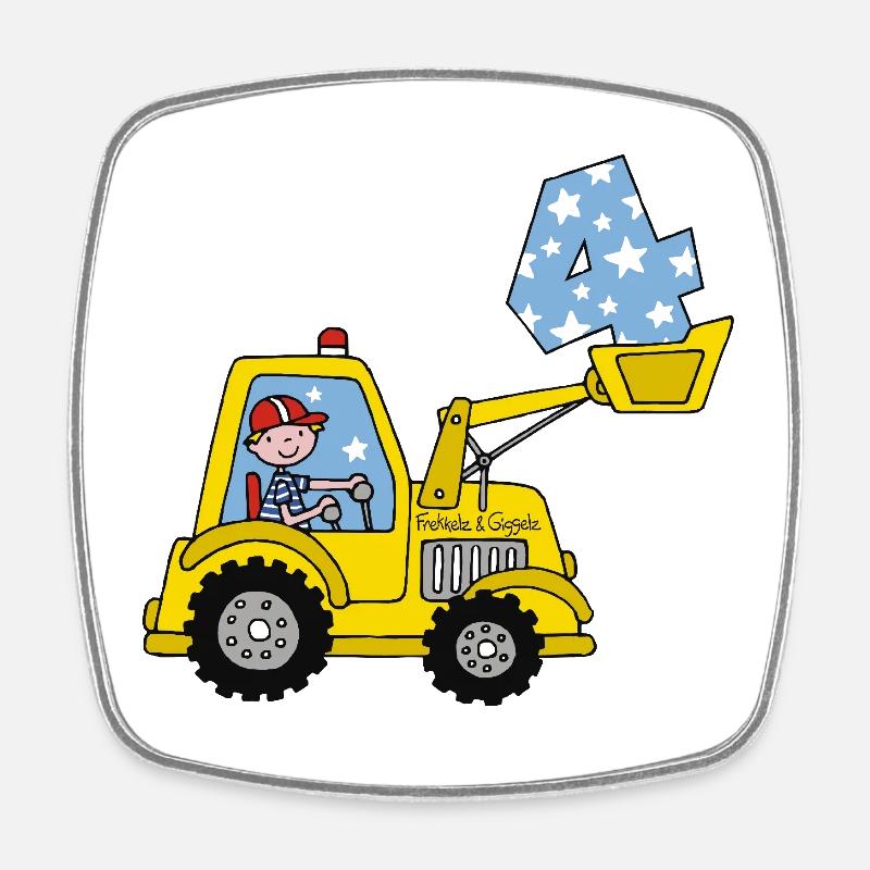Excavator 4th Birthday - Square fridge magnet - white