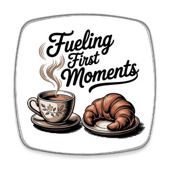 Fueling First Moments – Coffee & Croissant - Viereckiger Kühlschrankmagnet - Weiß - Vorne