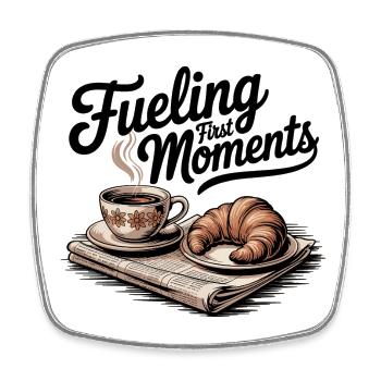 Fueling First Moments – Coffee & Croissant - Square fridge magnet - white - Front