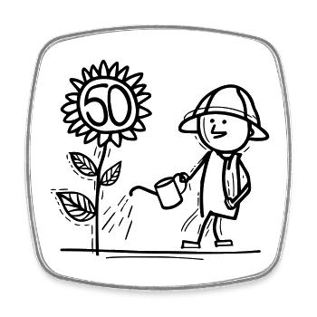 A gardener waters his 50th birthday - Square fridge magnet - white - Front