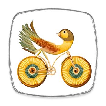 Magic life with bird on a bicycle, inspire art - Square fridge magnet - white - Front
