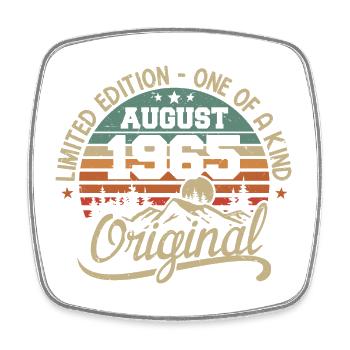 August 1965 Birthday Gift - Born August 1965 - Square fridge magnet - white - Front