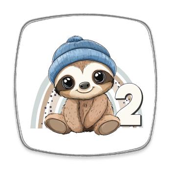 2ème anniversaire Paresseux Arc-en-ciel Mignon Mignon - Magnet carré - blanc - Devant