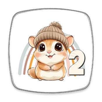 2ème anniversaire Hamster Arc-en-ciel Mignon Mignon - Magnet carré - blanc - Devant