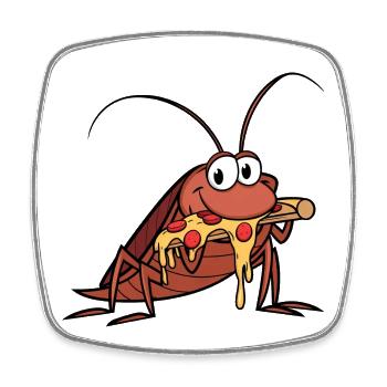 Mignon cafard de dessin animé avec pizza au salami - Magnet carré - blanc - Devant
